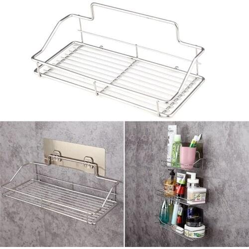 Stainless Bathroom Shower Kitchen Shelf Wall Storage Suction Basket Caddy Rack Multifunction Shelves Soap Holder Bathtub Tray