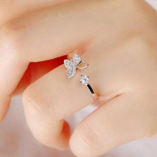 Silver Color Jewelry Zircon Butterfly Rings For Women Wedding Finger Open Ring Anillos Anelli Adjustable Fashion Jewelry