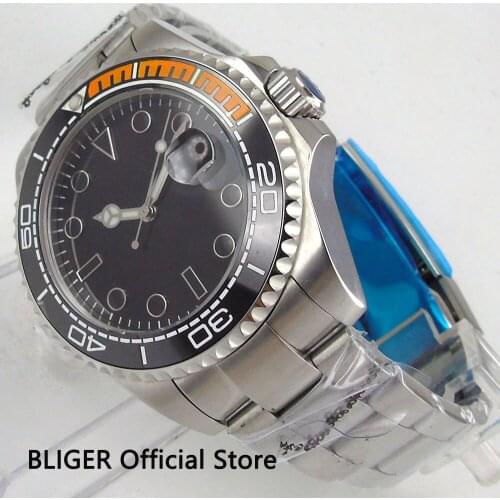 Sterile Bliger 43MM Sapphire Glass Wristwatch Men Black Dial Luminous Ceramic Bezel Miyota Automatic Movement Mens Watch B106