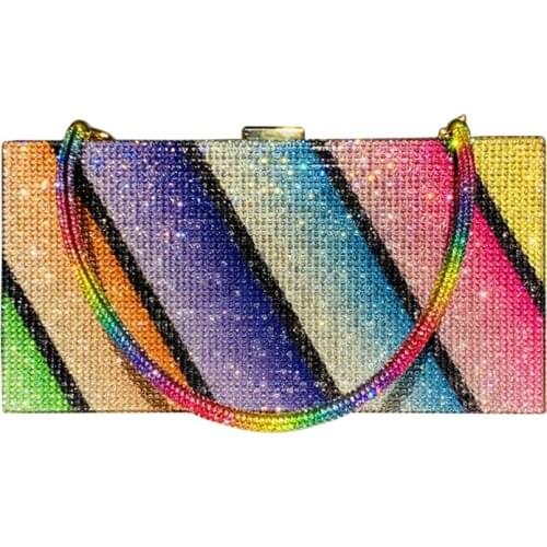 Clutch Bag Rainbow Diamond Wedding Clutch Bag Elegant Party Evening Clutch Purse Handbag 066F