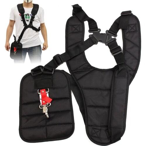 Universal Strimmer Double Shoulder Nylon Harness Strap Black For Brush Cutter Grass Trimmer With Carry Hook For Brush Cutters