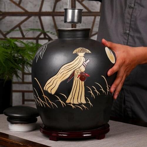 Chinese Style Vintage Hip Flask Ceramics Sealed Jar Antique Handmade Hip Flask Classic Decantador De Vino Drinkware BD50HF
