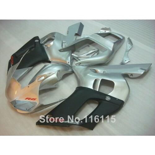 High quality ABS fairing kit for YAMAHA R6 1998 1999 2000 2001 2002 R6 YZF R6 98-02 silver matte black fairings set #3218