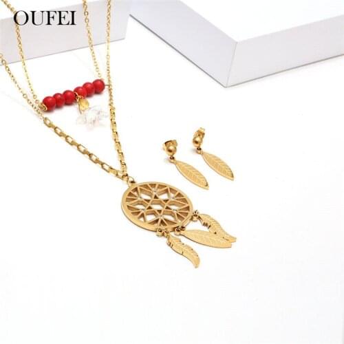 OUFEI Stainless Steel Jewelry Sets Charms Pendant Necklace Earrings Set Fashion Jewelry Accessories Gifts For Women