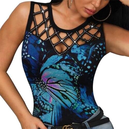 Summer Casual Butterfly Print Sleeveless Vest Ladies T-shirt Women Sleeveless Y2K Sexy Tops Fashion Night Club Streetwear D30