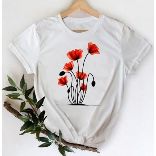 T-shirts for Women 2021 Spring Summer Flower Floral Trend Clothing Printing Tshirt Female 90s Top Lady Print Graphic Tee T-Shirt