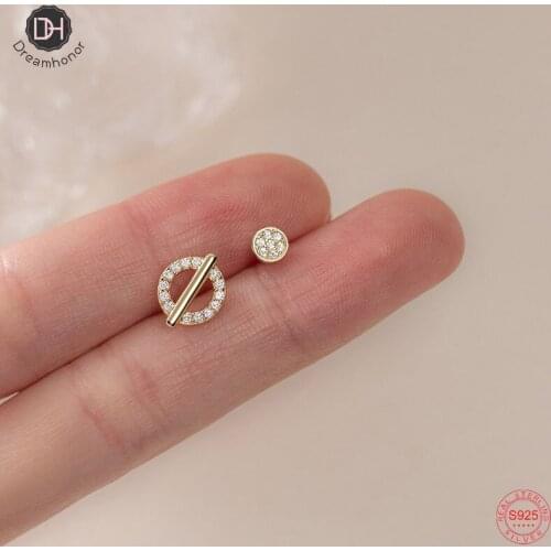 Dreamhonor Wholesale Asymmetry 925 Sterling Silver Crystal Round Wedding Stud Earrings Women Wedding Gifts Jewelry
