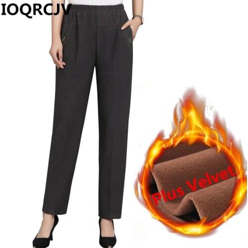 Women Winter Warm Velvet Thick Trousers With High Waist Elastic Middle aged Mother Stretch Straight Pants Plus Size 5XL P183