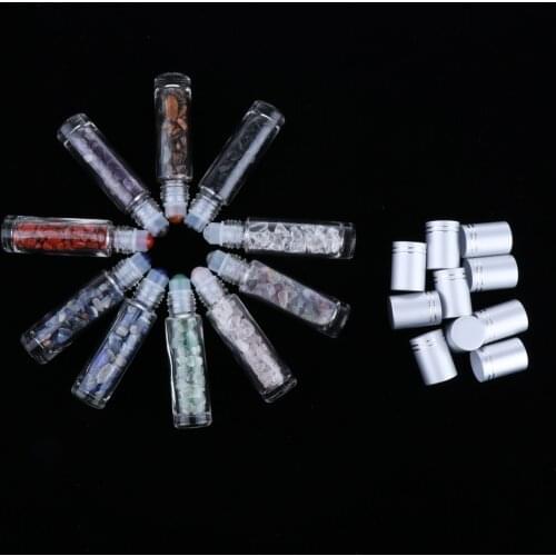 10Pcs 10mL Glass Roll-on Bottles with Gemstone Roller Balls and Stone Chips