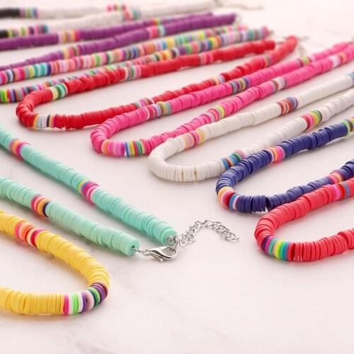 12 Colors Boho Choker Polymer Clay Necklace Handmade Colorful Beads Collar Summer Beach Party Jewelry Display Gifts For Women