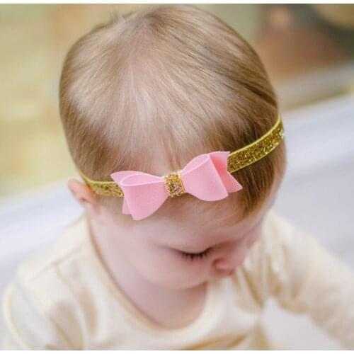 2pc FASACC Elastic Knot Headbands Baby Headband Leather Hair Bow Hairband Bling Headdress Children Girls Hair Accessories A138