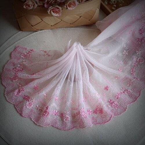 2yards/lot 19cm wide Embroidered Tulle Lace trim mesh lace trim~ pink ~ ~lovely