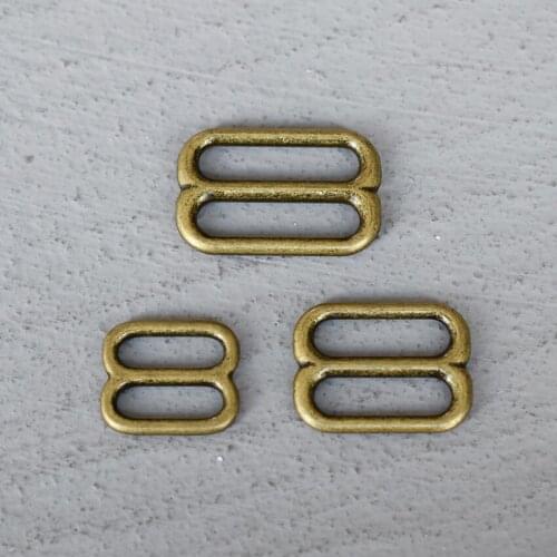 20 Pcs 15/20/25mm Bronze Metal Adjust Buckle Tri Slide Buckle Middle Center Bar Adjuster for Leather Craft Bag Strap Webbing