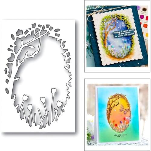 2020 New Rectangle Background Tree Branches Rose Flowers Bush Metal Cutting Dies For Scrapbooking Greeting Card Making No Stamps