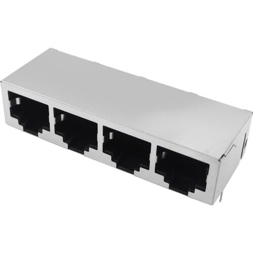 5PCS/LOT PCB Jack Connector RJ45 Modular jack Network 90 degrees in 8P8C 1x4 PORTS PCB socket/ LAN Connector new