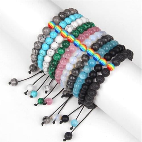 Cat Eye Stone Braided Bracelet Turquoises Opal Lava Rainbow Charm Bracelets For Women Men Labradorite Love Equality Jewelry