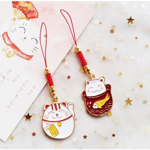 Cute Japanese style Cat Lanyards Keychains Smart Phone Rope Charms Car Keys Bag Backpack Cloth Pendant Decoration Couples' Gifts