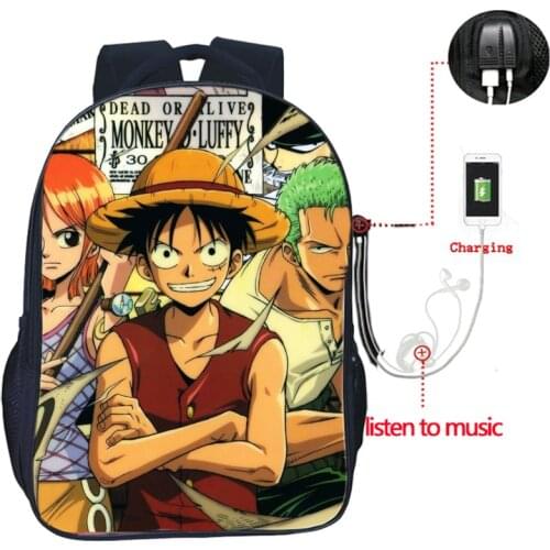 ONE PIECE Luffy USB Charging Backpack Ace Sabo School Rucksack Fashion Zoro knapsack Beautiful Men Women Boys Girls School Bag