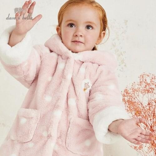 DBM15464 dave bella winter baby girls fashion dots cartoon padded hooded coat children tops infant toddler outerwear