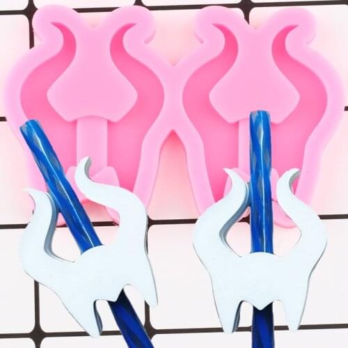Demon Satan Devils Horn Straw Topper Silicone Mold Custom Keychain Epoxy Resin Molds Candy Chocolate Cake Decorating Tools