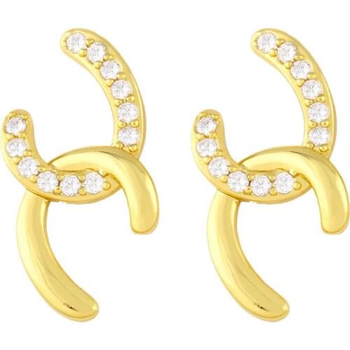 5Pair, Korean version of small fragrance double C-shaped Earrings Fashion sense net red personality Cubic Zirconia earrings