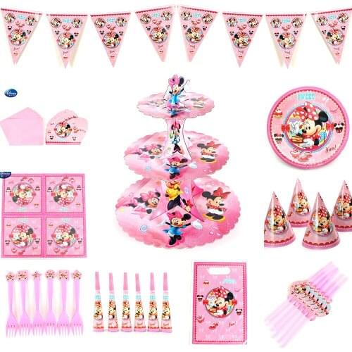 Disney Minnie mouse Party Decor Kids Birthday Party Supplies Party Decoration Garland Plates Cups Baby Shower party Supplies set