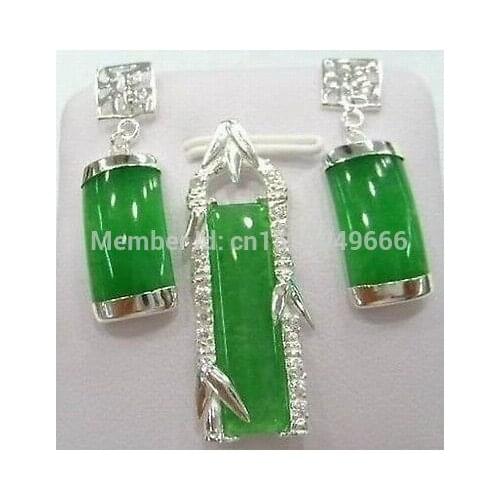 Hot sale FREE SHIP>>>>>Wonderful silver green jade pendant earrings sets