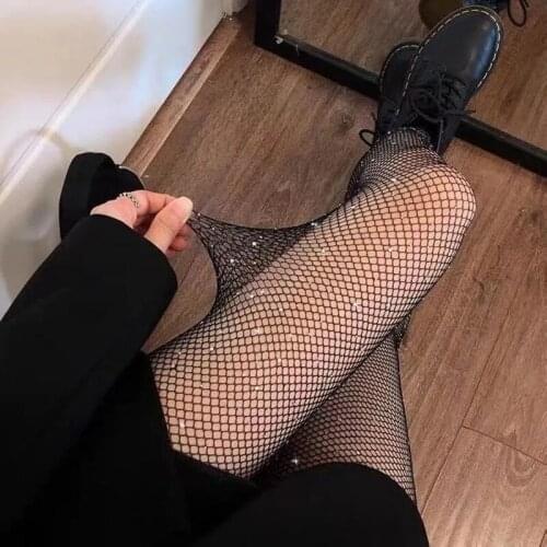 Tattoo Tights Sexy Pantyhose White Mesh Lace Stockings Womens Nylon Tights With Rhinestones Black Printed Lolita Free Shipping