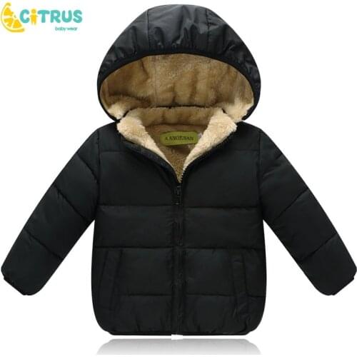 CITRUS Kids Cotton Clothing Elastic Edging Thickened Hooded Jacket With Detachable Hat Baby Winter Warm Clothes Outwear