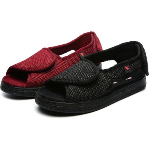 Summer Comfortable Adjustable Fat Sweollen Shoes Middle-Aged Elderly Sandals Diabetes Slippers with Velco