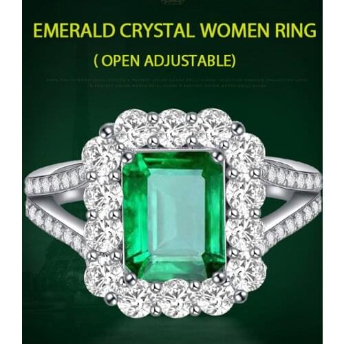 Fashion Sterling Silver Female Rings Engagement Wedding Emerald Gemstone Promise Ring Square Shape Crystal Jewelry Gift Dropship