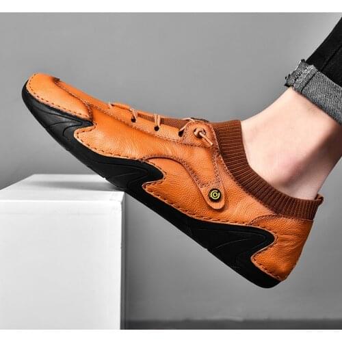 New Mens Casual Shoes Handmade Leather Mens Loafers Classic Moccasins Outdoor Breathable Non-slip Men Shoes Zapatillas Hombre