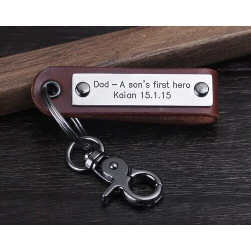 Mens Personlaized Leather Keychain - Handmade Leather Keyring - Dads, Father Keychain - Unique Gift Idea for Day