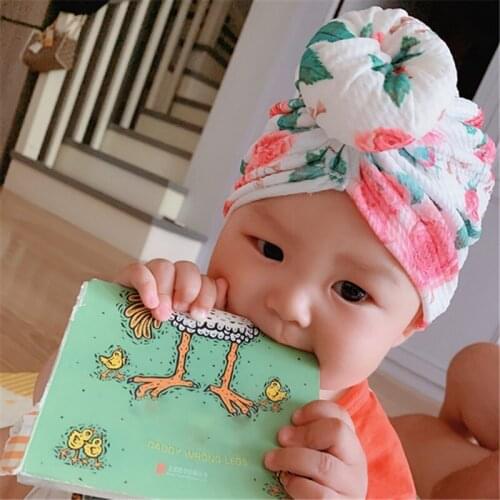 Soft Cute Newborn Baby Floral Print Girls Boys Caps Infant Hat Turban Elastic Cap