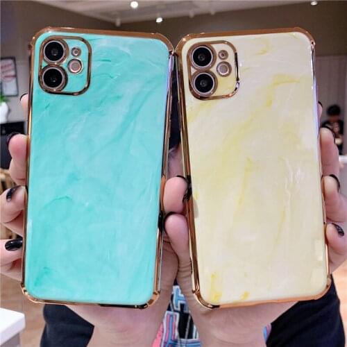 Marble Texture Pattern Electroplate Phone Case For iPhone 12 11 12Pro 11Pro Max X XS Max XR 7 8 Plus Shockproof Soft Back Cover