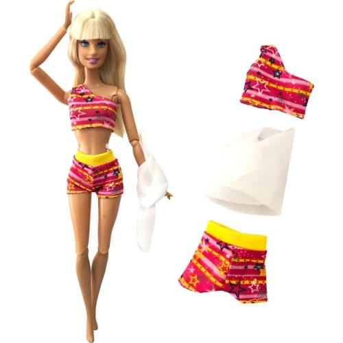 NK 1 Set Newest Doll One-Shoulder Split Fashion Sports Swimsuit Beach Color Swimwear For Barbie Doll Best Baby Toy Gift 074AB 7X