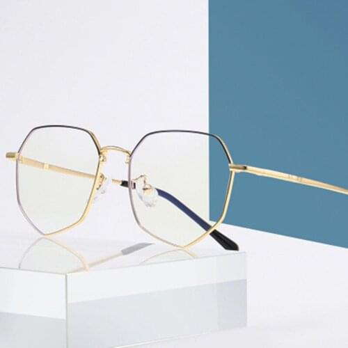 OEYEYEO New Blue Light Proof Eye Glasses For Men Fashion Polygon Computer Eyeglasses For Women Art Trend Metal Spectacles Frame