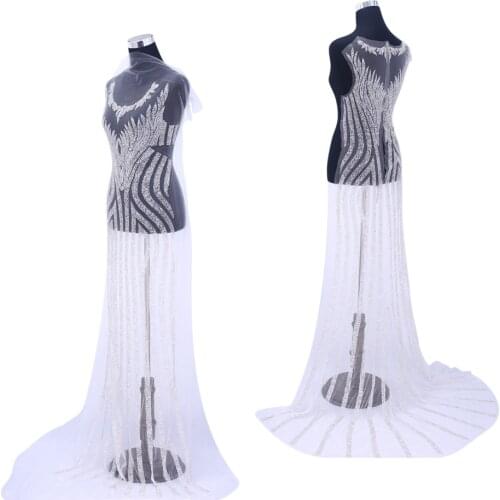 Front and back Handmade rhinestones crystal beads applique sew on trim patches for wedding dress