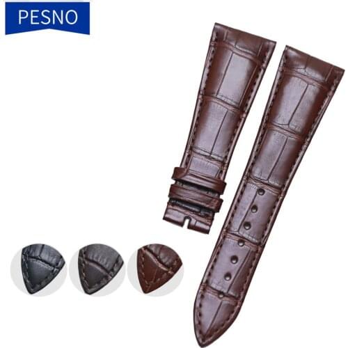 PESNO Compatible for Frederique Constant FC-265 Genuine Alligator Skin Leather Men Watch Bands Calf Skin Leather Wrist Straps