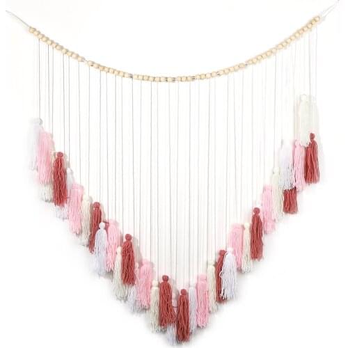 Handmade Pendant Bohemian Wall Hangings Wooden Macrame Tapestry Art 120*85cm Creative Pink Home Decoration