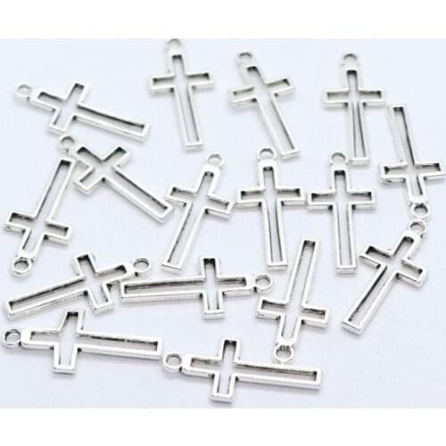 80pcs Tibetan Silver Hollow Cross Charms Crafts Pendants 11x23mm Jewelry Making