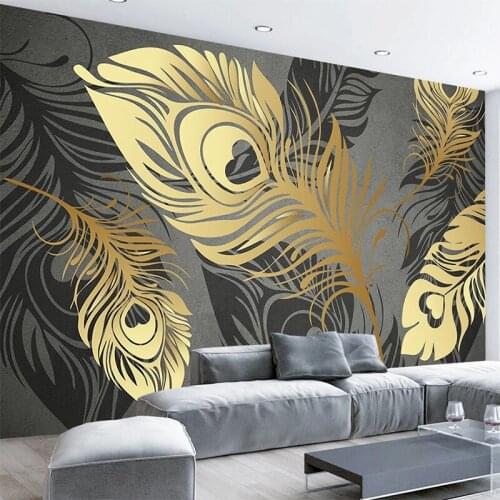 Custom Photo Wallpaper Modern Fashion Abstract Golden Feathers Murals Living Room Bedroom Art Wall Painting Papel De Parede 3 D