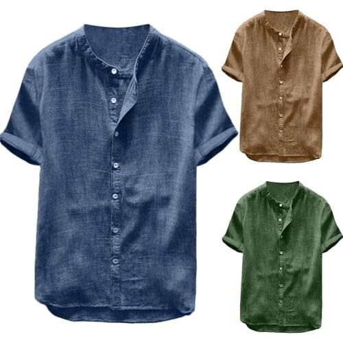 Summer Fashion Mens Short Sleeve Shirts Shirt for Men Chothing Men Casual Cotton Linen Down Beach Loose Shirt Men 2020