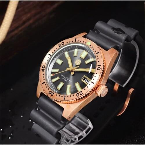 San Martin 62Mas CuSn8 Bronze Dive Watch Automatic Mechanical Men Watches NH35 Sapphire Rubber With Date Luminous