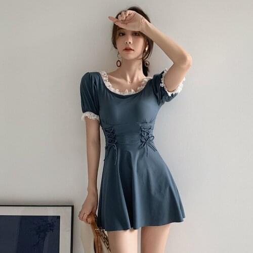 One piece swimsuit girl sweet wind lovely princess skirt conservative student small fragrance wind cover belly thin