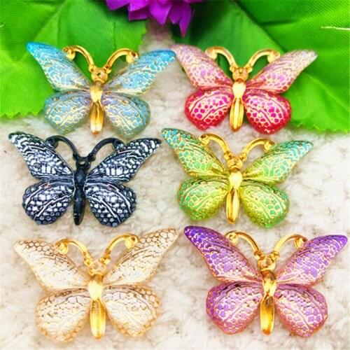 5PCS AB Resin 23mm*37mm 3D Butterfly Flatback Rhinestone Scrapbook Crafts