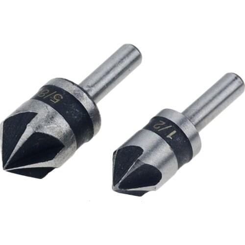 2pcs 5 Flute Countersink Drill Bit HSS 82 Degree Point Angle Chamfer Chamfering Cutter 1/4" Round Shank For Power Tool