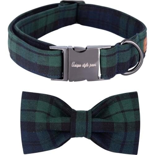 Unique Style Paws Christmas Plaid Durable Collar with Bow Seprately Pet Collar