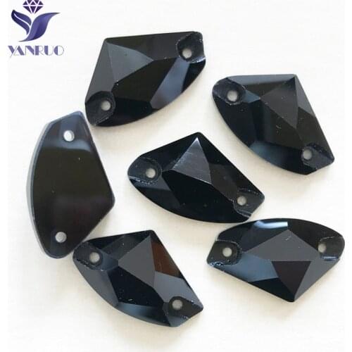 YANRUO 3256 All Sizes Jet Galactic Sewing Flatback Sew On Strass Loose Crystals Black Rhinestone For Woman Shoes