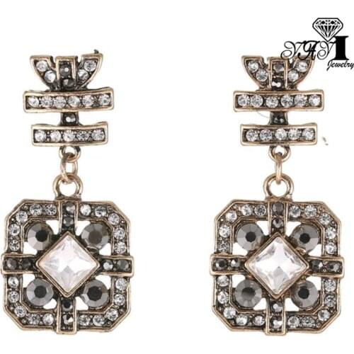 YaYi Jewelry Fashion BOHO Multi Glass Crystal Rhinestone Dangle Women Ancient Gold Color Wear Ear Band Long Tassel Earrings